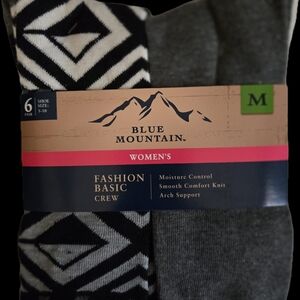 Blue Mountain Women's Black & Gray Crew Socks - 6 Pack